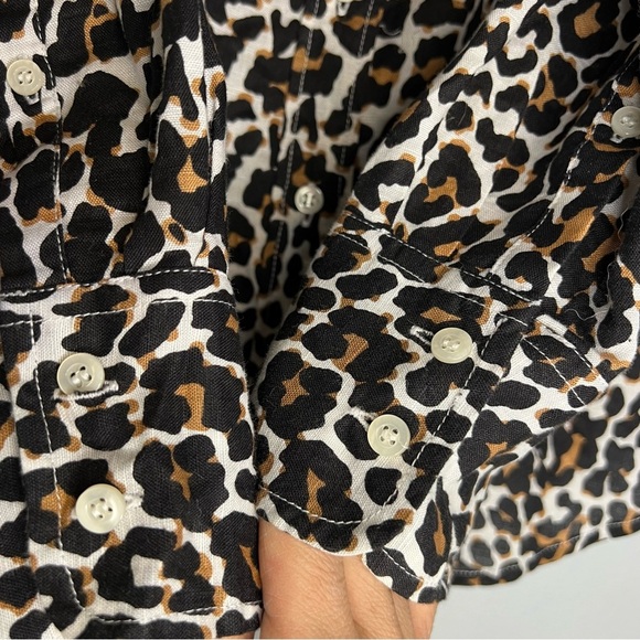J Crew Linen Cotton Blend Button Up Shirt Leopard Print Sz 6 Office Casual caree - Picture 8 of 10